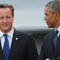 UK Prime Minister David Cameron and Barack Obama in 2014, three years after they and others destroyed Libya. (Photo: PA Images)