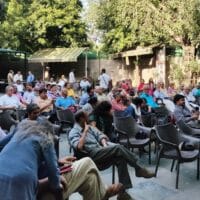 Journalists at an emergency meeting about the Newsclick raid and arrests