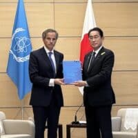 IAEA chief, Rafael Grossi, meets with Japanese prime minister, Fumio Kishida, in July 2023. Kishida is actively promoting nuclear power for Japan despite the Fukushima disaster. (Photo: IAEA Imagebank)