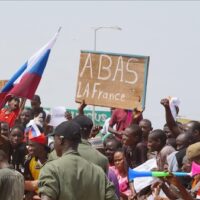 Supporters of the military administration in Niger storm French military air base as they demand French soldiers to leave the country in Niamey, Niger on August 27, 2023. ( Balima Boureima - Anadolu Agency )