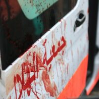 | BLOOD STAINS ON AN AMBULANCE OF THE PALESTINIAN RED CRESCENT FOLLOWING AN ISRAELI AIRSTRIKE AT THE ENTRANCE OF AL SHIFA HOSPITAL IN GAZA CITY NOVEMBER 3 2023 PHOTO SAEED JARASAPA IMAGES | MR Online