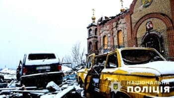 | Saint Michael Church in Avdiivka in the Donetsk region on April 1 2023 during the battle for the city National Police of Ukraine Wikimedia Commons CC BY 40 | MR Online