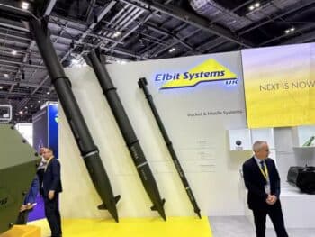 | Elbit rockets at the London arms fair in September 2023 Photo Matt Kennard DCUK | MR Online