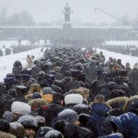 | On the 75th anniversary of the battle that lifted the Siege of Leningrad in World War 2 people walk in snowfall to the Motherland monument to place flowers at the Piskaryovskoye Cemetery where the victims were buried St Petersburg Russia January 26 2019 | MR Online