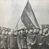 Picture of the “Northeast China Group of the Commission for Investigating the Crime of Bacteriological Warfare Committed by the American Imperialists,” taken at Shenyang, April 1, 1952. From 1952 pamphlet, “Exhibition on Bacteriological War Crimes Committed by the Government of the United States,” pg. 13, published by The Chinese People’s Committee for World Peace (author’s private collection)