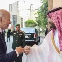 | US President Joe Biden fist bumps Saudi Crown Prince Mohammed bin Salman upon arrival for a high stakes visit July 15 2022 | MR Online