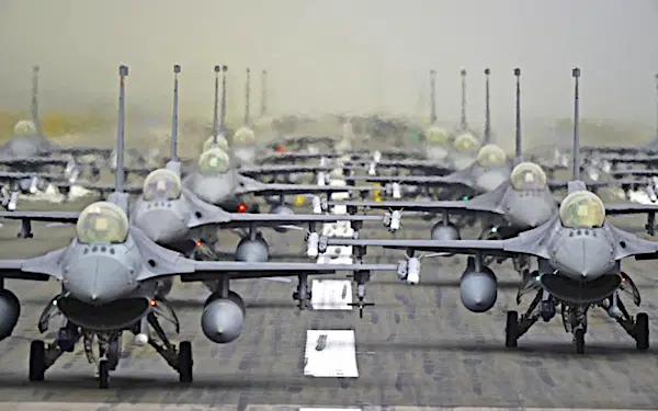 | American fighter planes in formation at the Ramstein Air Base in Germany It serves as the headquarters for the United States Air Forces in Europe Air Forces Africa USAFE AFAFRICA and NATO Allied Air Command AIRCOM Photo by Roland BalikUS Air ForceFlickr | MR Online