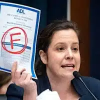 US House Representative Elise Stefanik questions Northwestern University President Michael Schill during a congressional hearing in Washington, DC, on 23 May 2024 (Rod Lamkey/CNP via Reuters)