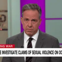 SCREENSHOT FROM NOVEMBER 18, 2023, CNN REPORT BY JAKE TAPPER THAT DISSEMINATED NOW DEBUNKED SOURCES AND TESTIMONIES OF SEXUAL VIOLENCE ON OCTOBER 7. THESE FALSE TESTIMONIES WERE USED TO JUSTIFY THE ISRAELI GENOCIDE IN GAZA.