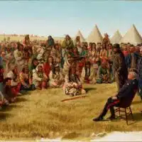 | The Surrender of Poundmaker to Major General Middleton at Battleford Saskatchewan on May 26 1885 Painting by Robert William Rutherford Library and Archives Canada Acc No 1991 274 2 | MR Online