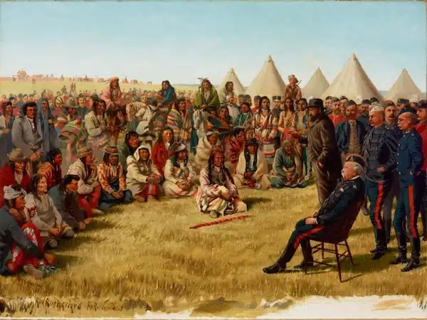 | The Surrender of Poundmaker to Major General Middleton at Battleford Saskatchewan on May 26 1885 Painting by Robert William Rutherford Library and Archives Canada Acc No 1991 274 2 | MR Online