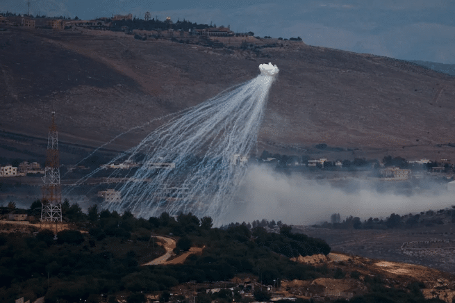 | White phosphorus fired by Israeli army to create a smoke screen is seen on the Israel Lebanon border in northern Israel November 12 2023 Photo REUTERSEvelyn Hockstein | MR Online