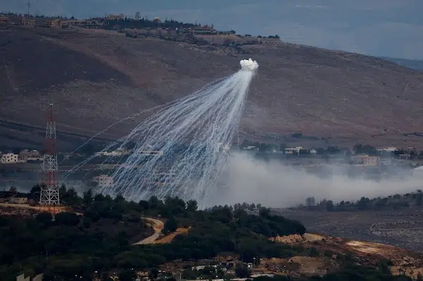 | White phosphorus fired by Israeli army to create a smoke screen is seen on the Israel Lebanon border in northern Israel November 12 2023 REUTERSEvelyn Hockstein | MR Online