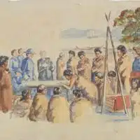 Ōriwa Tahupōtiki Haddon (Ngāti Ruanui), Reconstruction of the Signing of the Treaty of Waitangi, c. 1940.