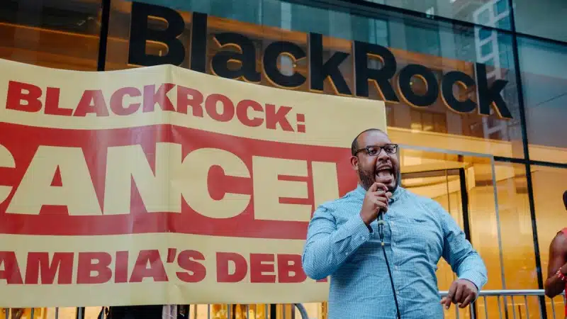 | Organizers gather in front of the BlackRock headquarters in New York City to demand the asset holder cancel 0 million of Zambias debt Photo by Wyatt Souers | MR Online