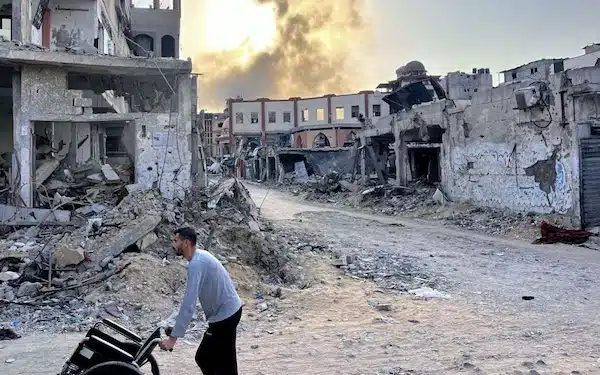 MR Online | Smoke rises from a residential building folloiwng an Israeli strike in Beit Lahia northern Gaza Strip 1 November 2024 AFP | MR Online