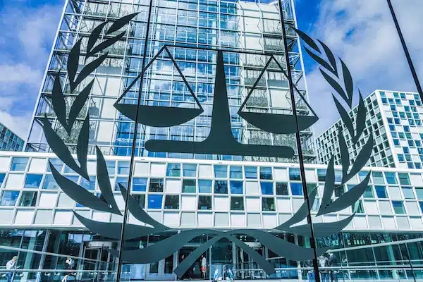 | The logo of the International Criminal Court at the entrance of the Hague | MR Online