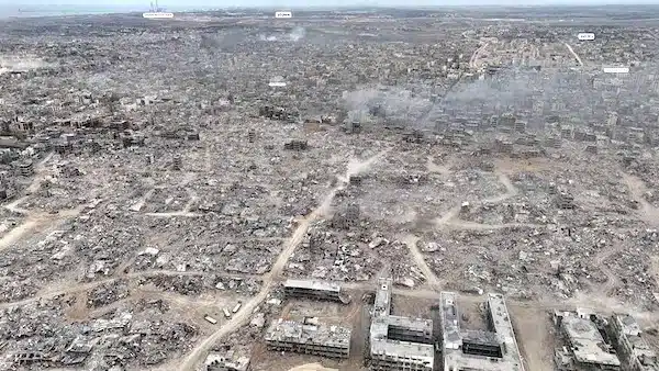 | An aerial image published by the Israeli army of Jabalia in northern Gaza after more than two months of the largest genocide campaign it launched on the strip | MR Online